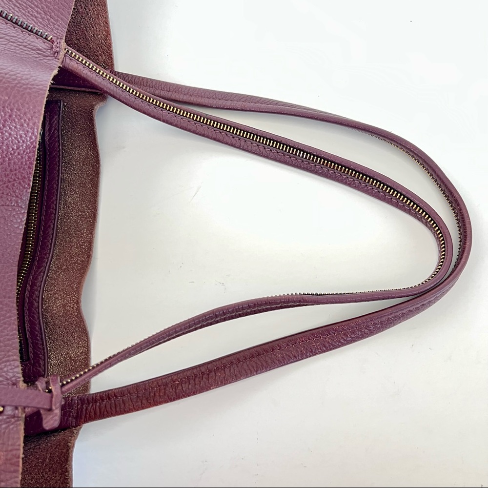 BOTKIER Soho Plum Burgundy Pebbled Leather Zipper Detail Large Shoulder Bag Tote - Picture 8 of 14